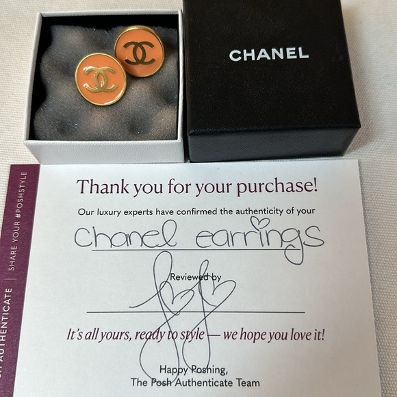 CHANEL Gold and Enamel Earrings w/ COA clip on, CHANEL Box, unbranded chain - Picture 8 of 13
